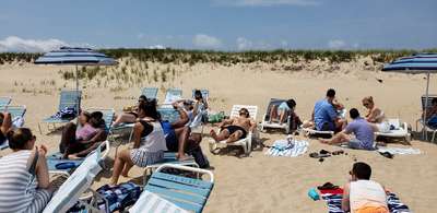 The group relaxing on our private beach in Montauk.