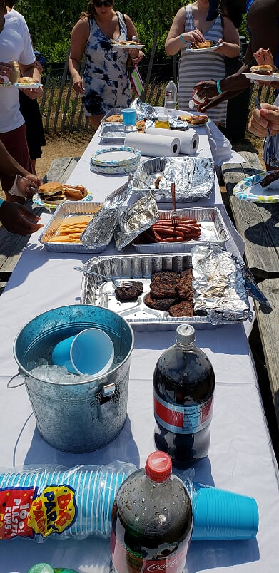 The barbecue at our oceanfront hotel in the Hamptons