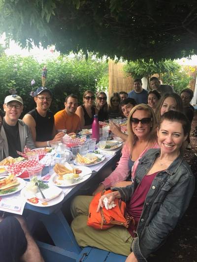 A group of young Jewish Professioanls from NYC out to lunch on their weekend vacation to the Hamptons