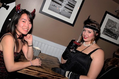 Girls dressed up at a Halloween party in NYC for young single professionals. 